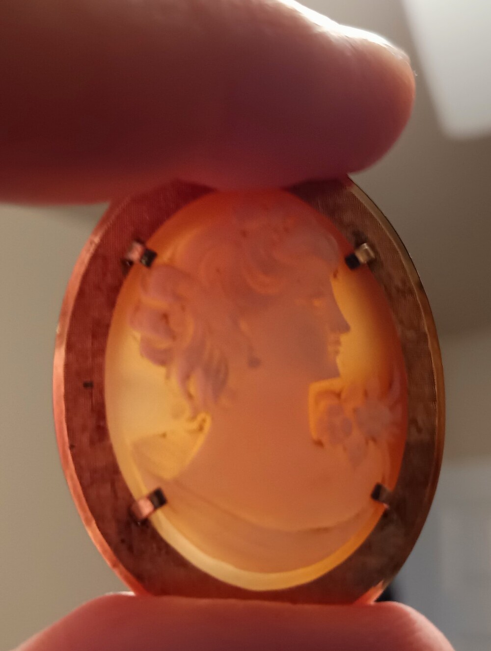 Vintage Krementz Carved Shell Cameo Signed Brooch or Pendant